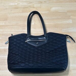 KNOMO London Elegant Black Quilted Tote Bag with leather trim